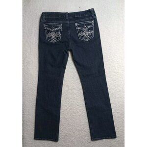 JZ Premium Women's Size 12 Rhinestones & Stitched Pockets Distressed Dark Wash